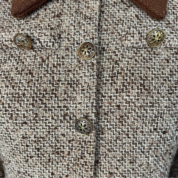 ViVi Vintage-style brown tweed babydoll Cottagecore Academia ruffle Sz L dress - Picture 4 of 16